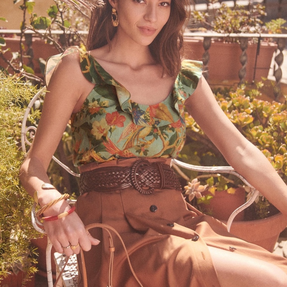 NWT Sezane Manon Top- Green Birds